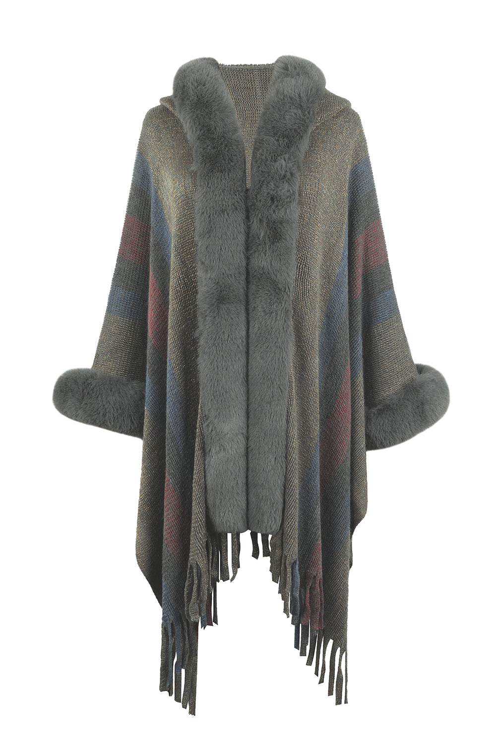 Color Block Fringe Detail Poncho - Millivan supplies