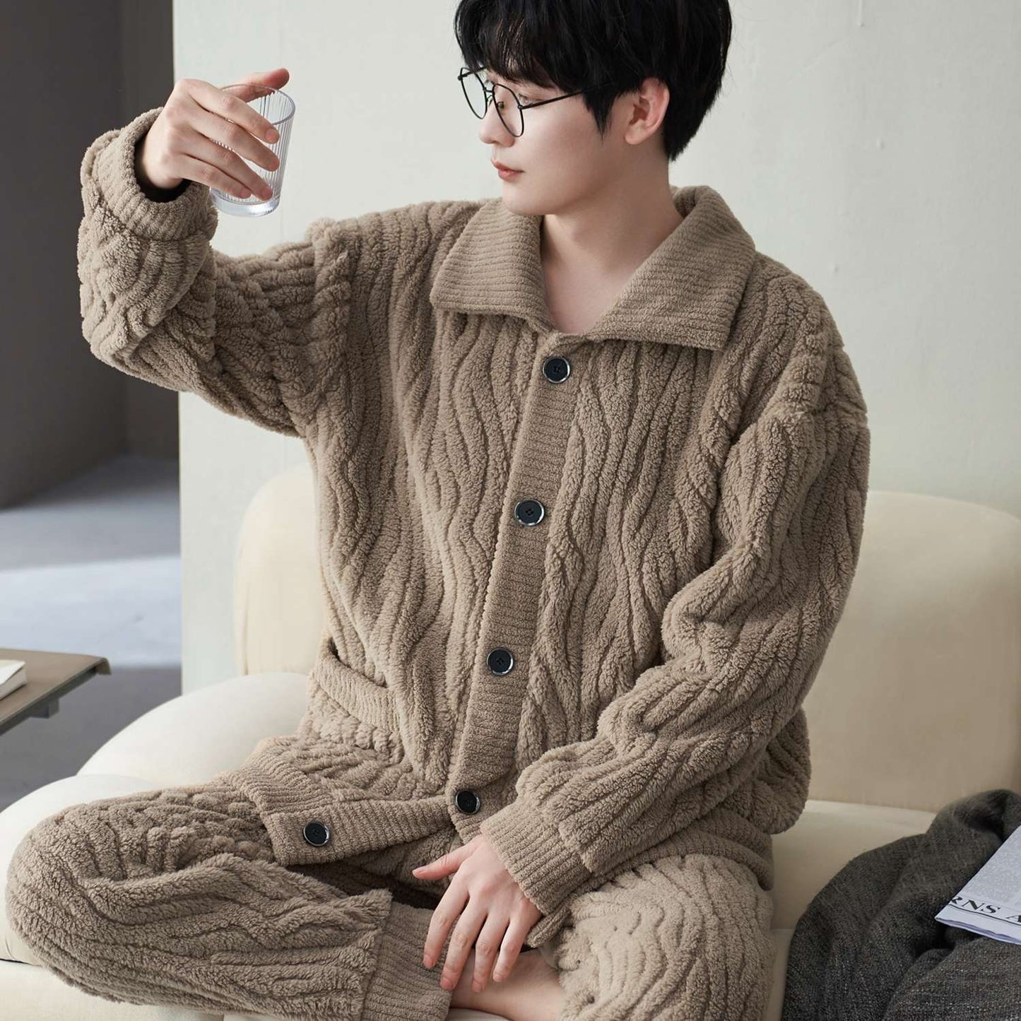 Men's Fashionable Warm Thickened Facecloth Pajamas - Fashion Simple Winter Sleepwear