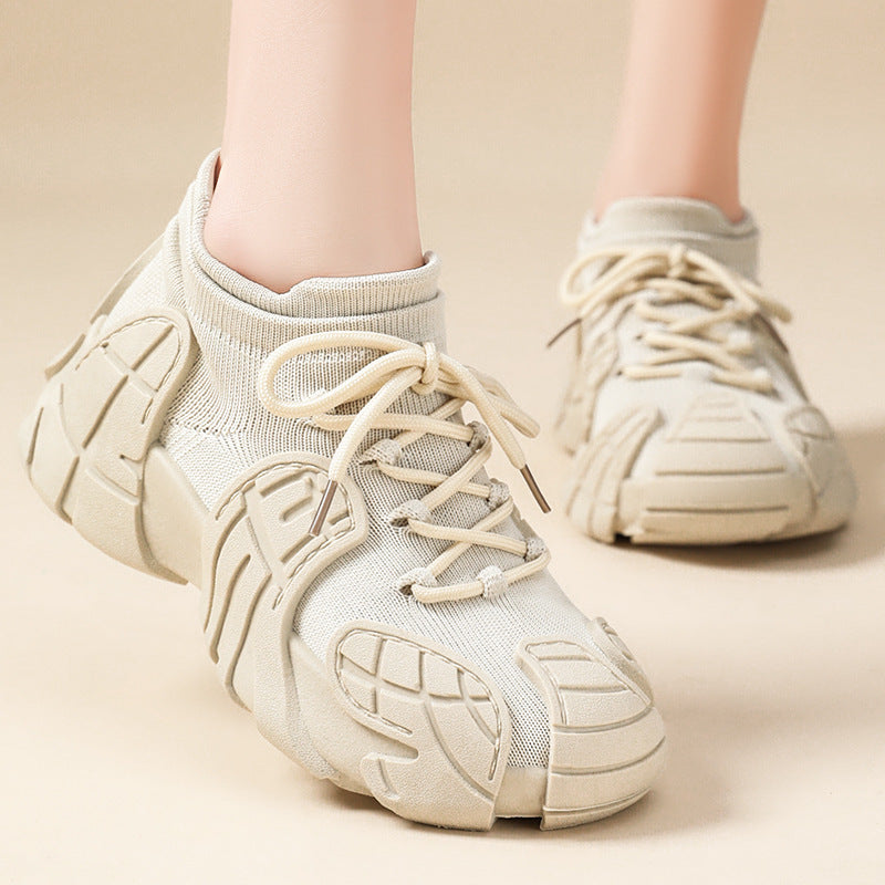 Women's Fashion Retro Sneakers - Adult Flyknit Platform Shoes Purple
