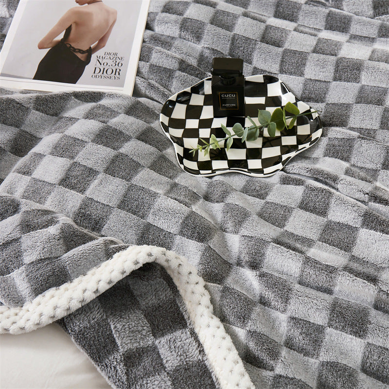 Plaid Rabbit Plush Woolen Blanket Bed Sheet
