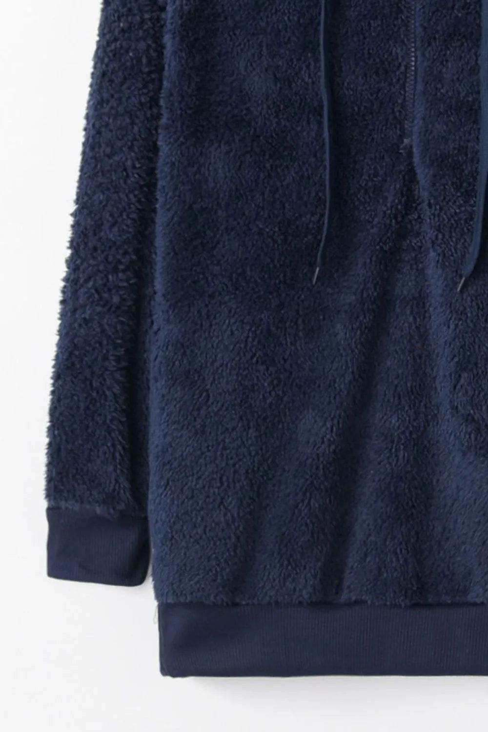 Full Size Quarter-Zip Drawstring Teddy Hoodie - Millivan supplies