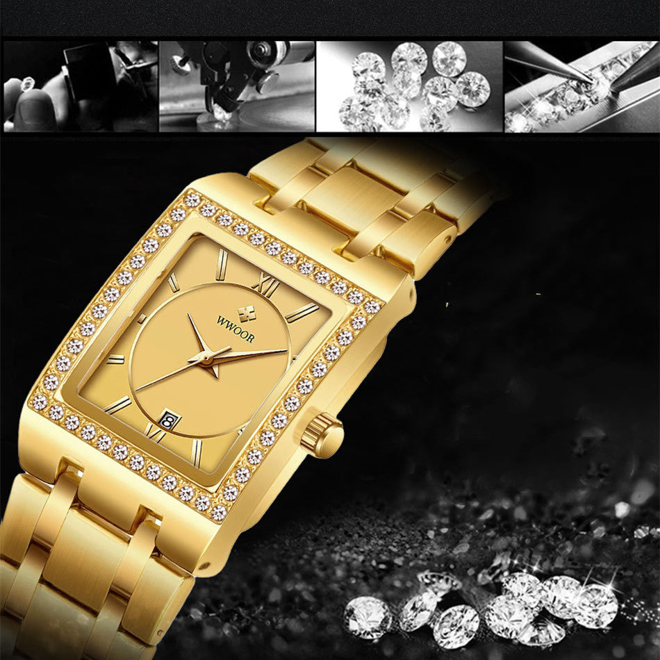 Diamond Square Steel Watch - Waterproof Love Belt
