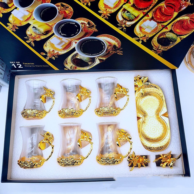 Colorful Glass Coffee Cup & Plate Set - 12 Pieces