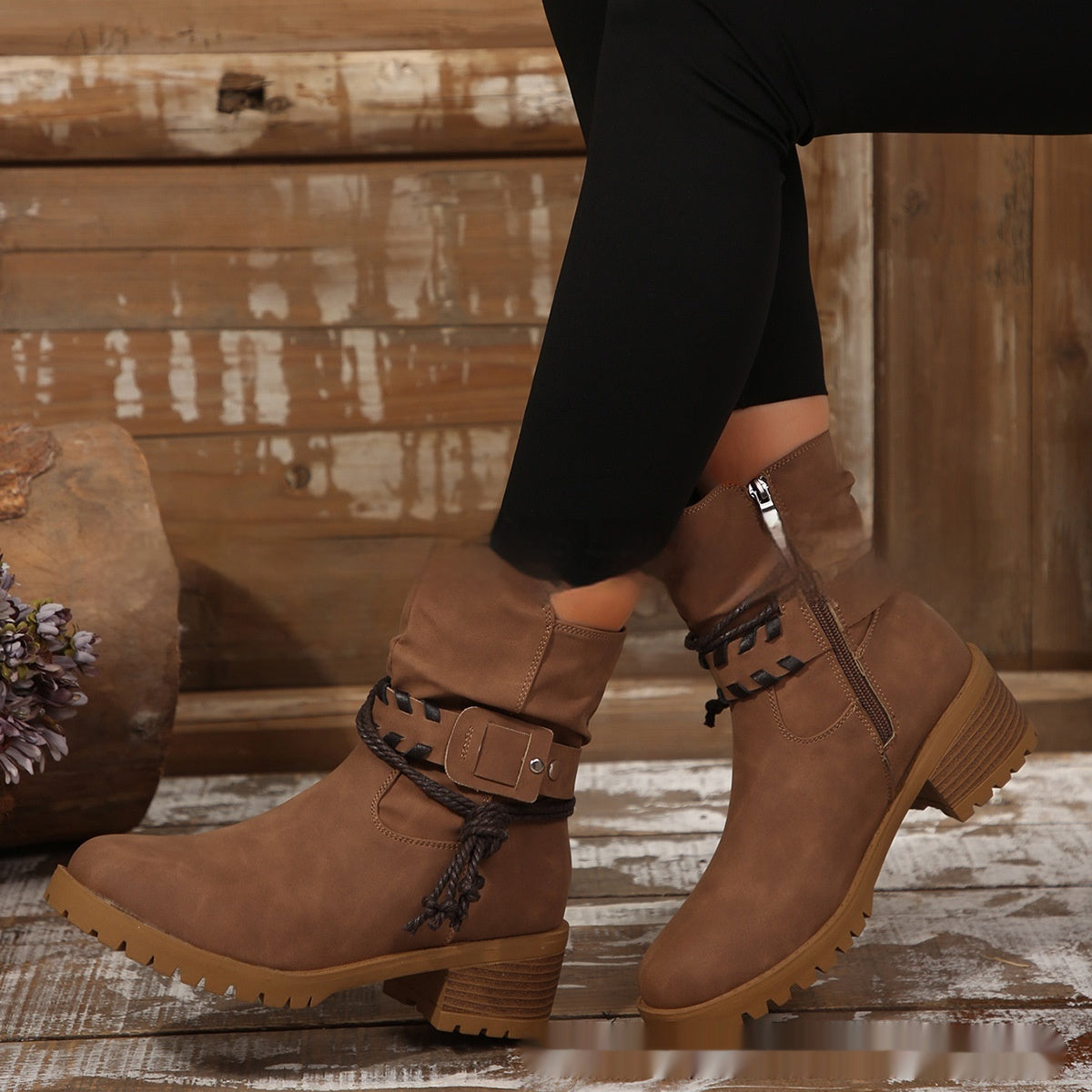 Women's Belt Buckle Ankle Boots - Adult Elastic Band Retaining Ring Boots