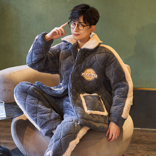 Men's Thickened Plush Coral Velvet Pajamas - Luxury Winter Sleepwear Set