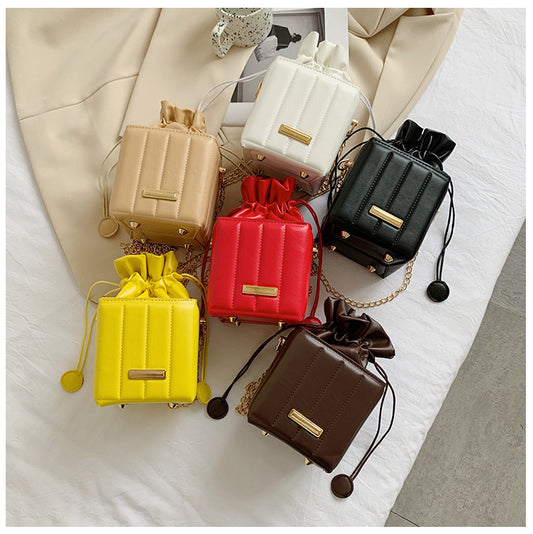 Chain Shoulder Messenger Box Small Square Drawstring Bucket Bag
