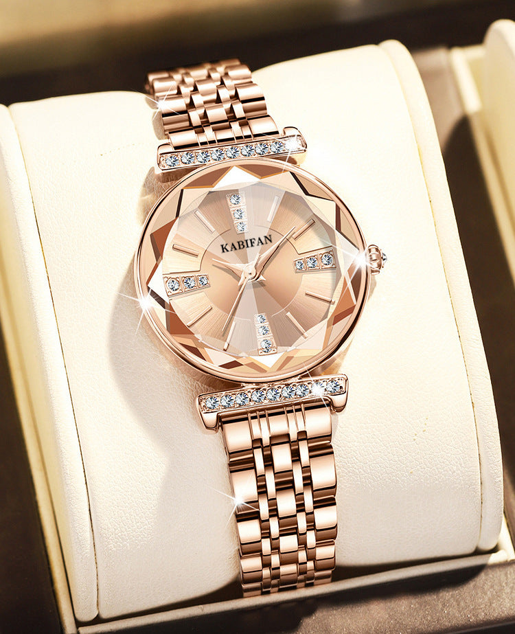 Women's Diamond Mirror Steel Watch - Waterproof Fashion