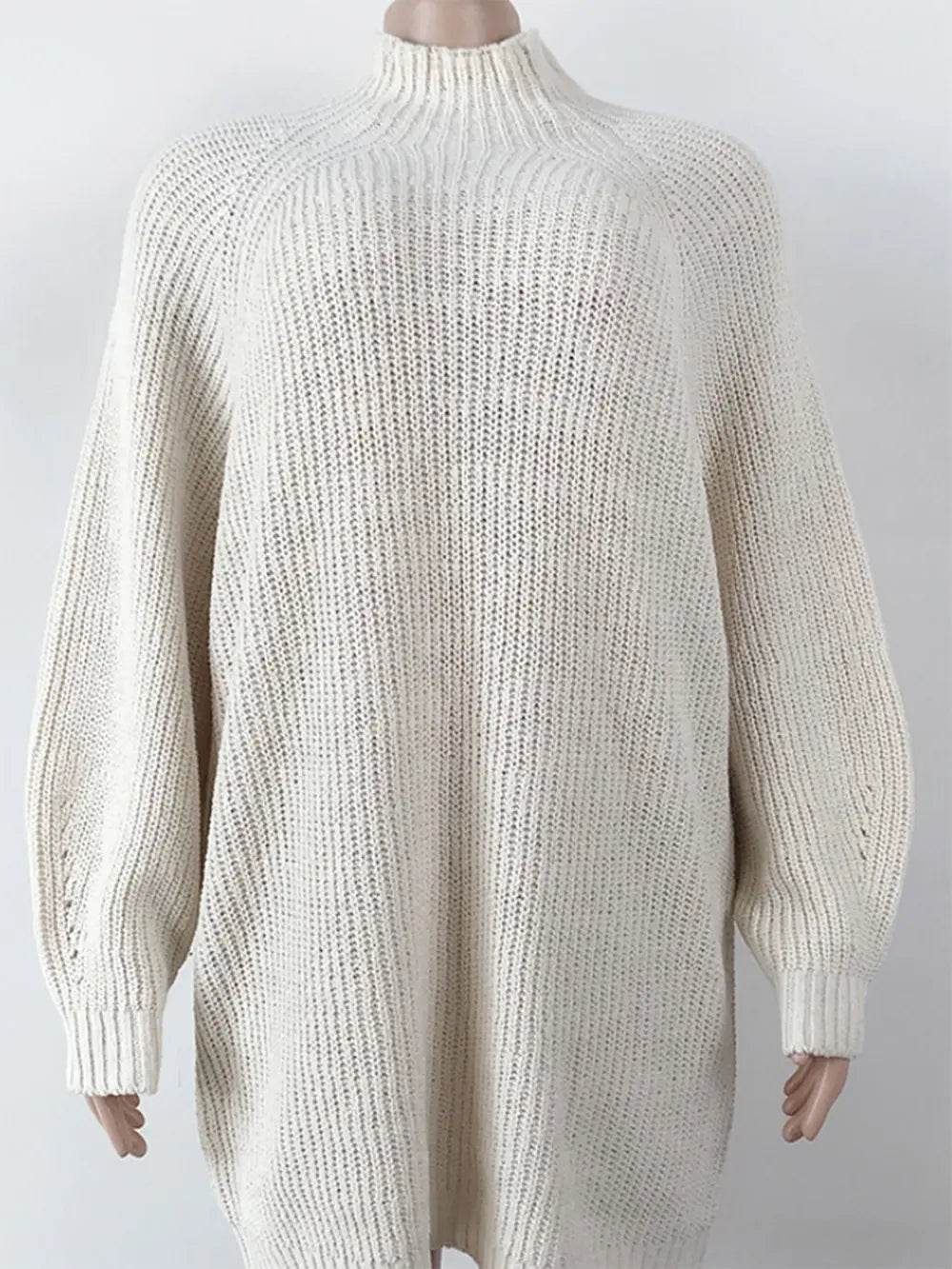Mock Neck Dropped Shoulder Sweater Dress - Millivan supplies