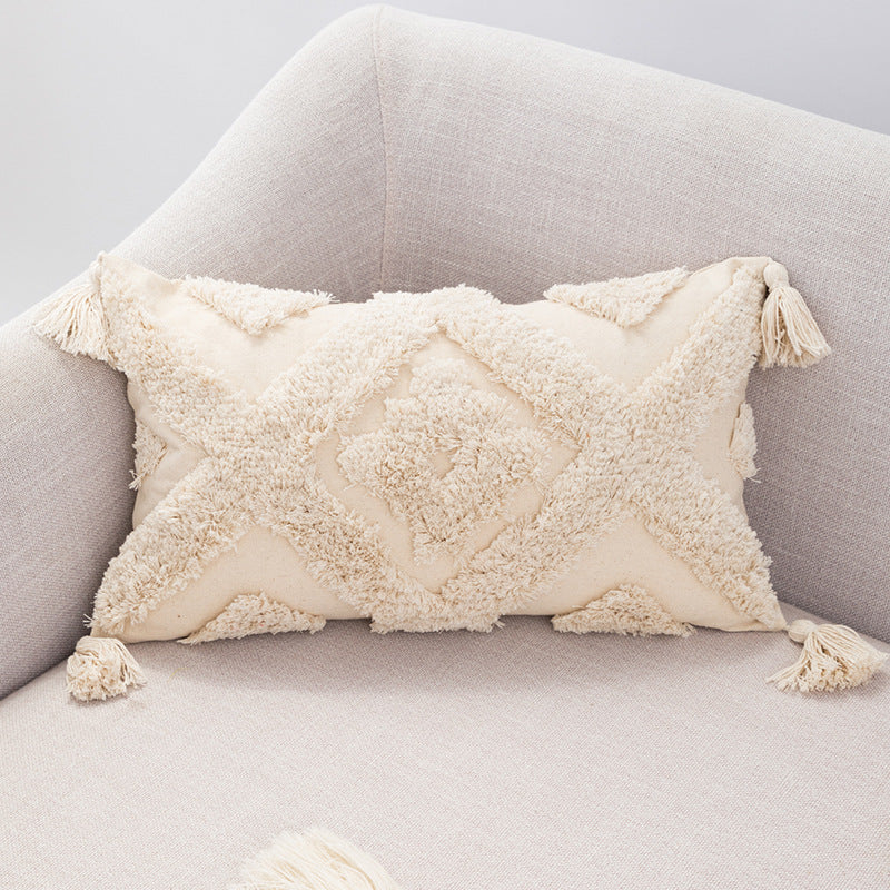 Home Fashion Bohemian Cotton Tufted Embroidery Pillowcase