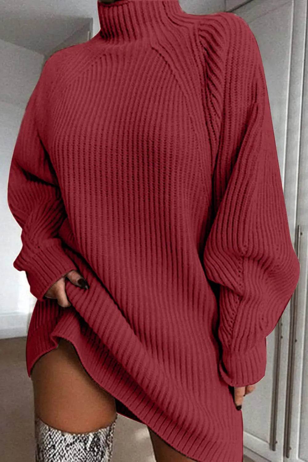 Mock Neck Dropped Shoulder Sweater Dress - Millivan supplies