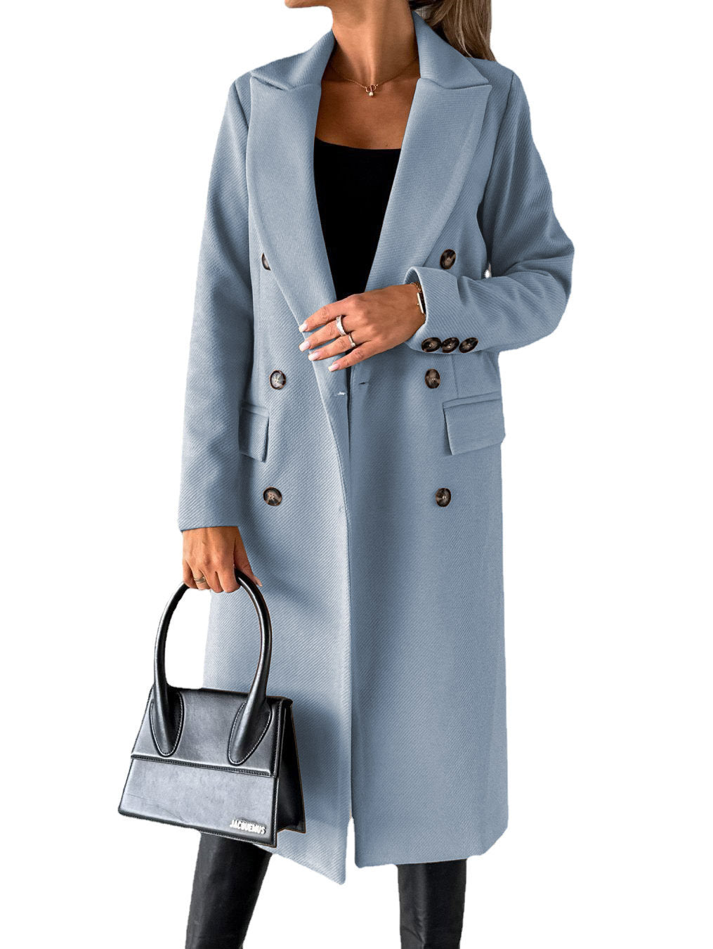 Women's Long Sleeve Lapel Coat - Adult Winter Fashion Double Breasted Slim Jacket