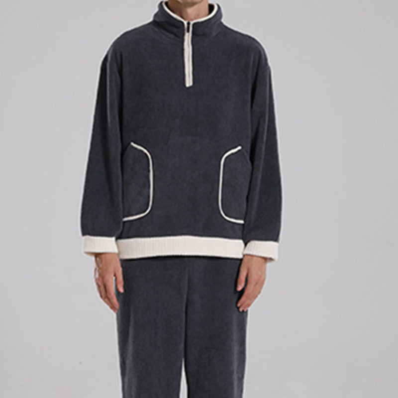 Fashionable Simple Waxberry Velvet Warm Outerwear Couple Pajamas - Matching Set