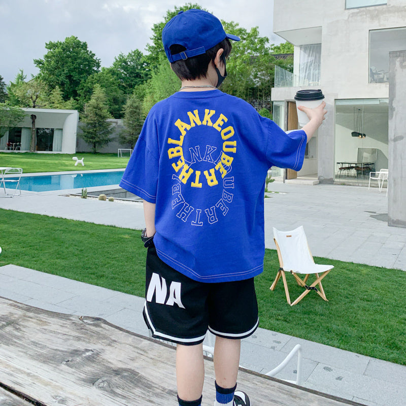 Boy's Short Sleeve Summer Suit Medium And Large Children
