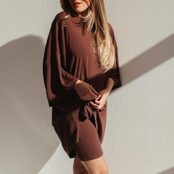 Women's Summer Shorts Suit - Wine Red T-shirt & Pants Set Multiple Sizes