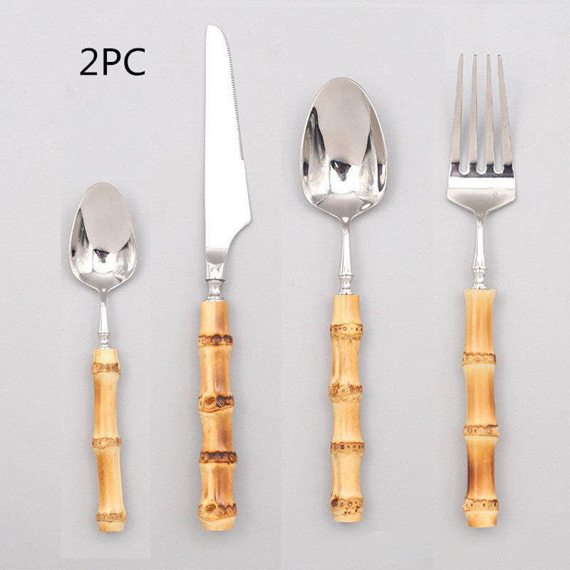 Ins Western Stainless Steel Steak Net Red Ice Cream Spoon Knife And Fork - Bamboo Handle Set