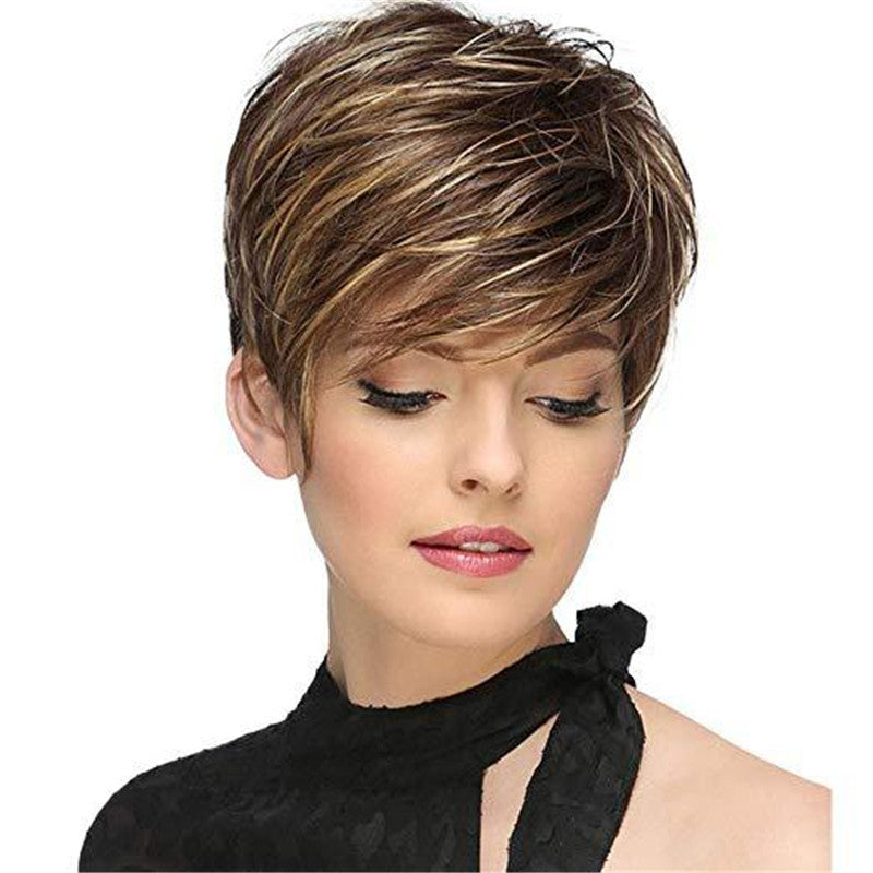 Woman with a stylish short haircut on a white background