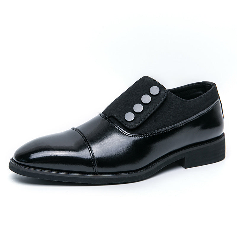 Low Top Pointed Round Toe Button Leather Shoes Men Slip-on - British Style