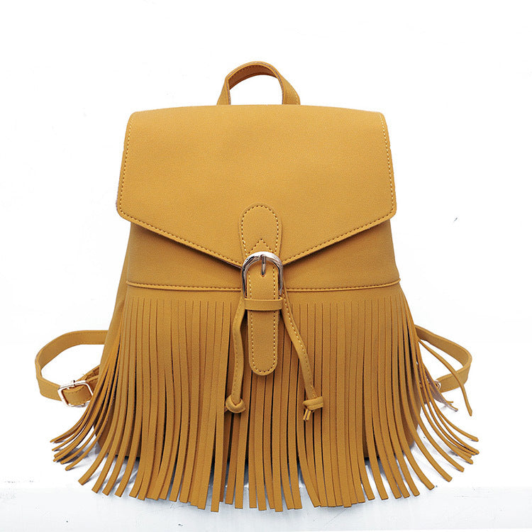 Women's Frosted Tassel Backpack - Solid Color