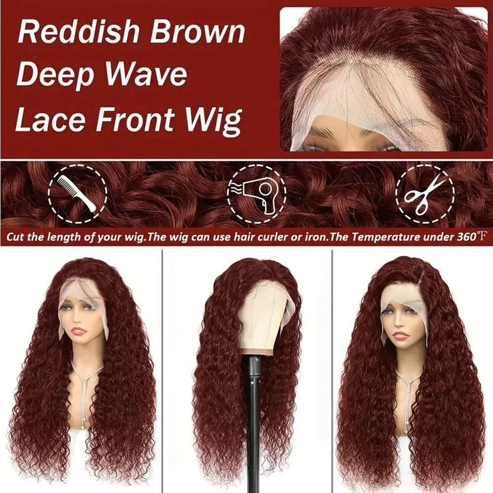 Reddish Brown Water Wave HD Lace Front Wig Human Hair - Millivan supplies
