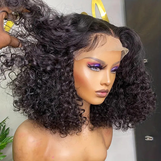 Women's Human Hair Front Lace BOB Wig - Black Water Wave Multiple Sizes