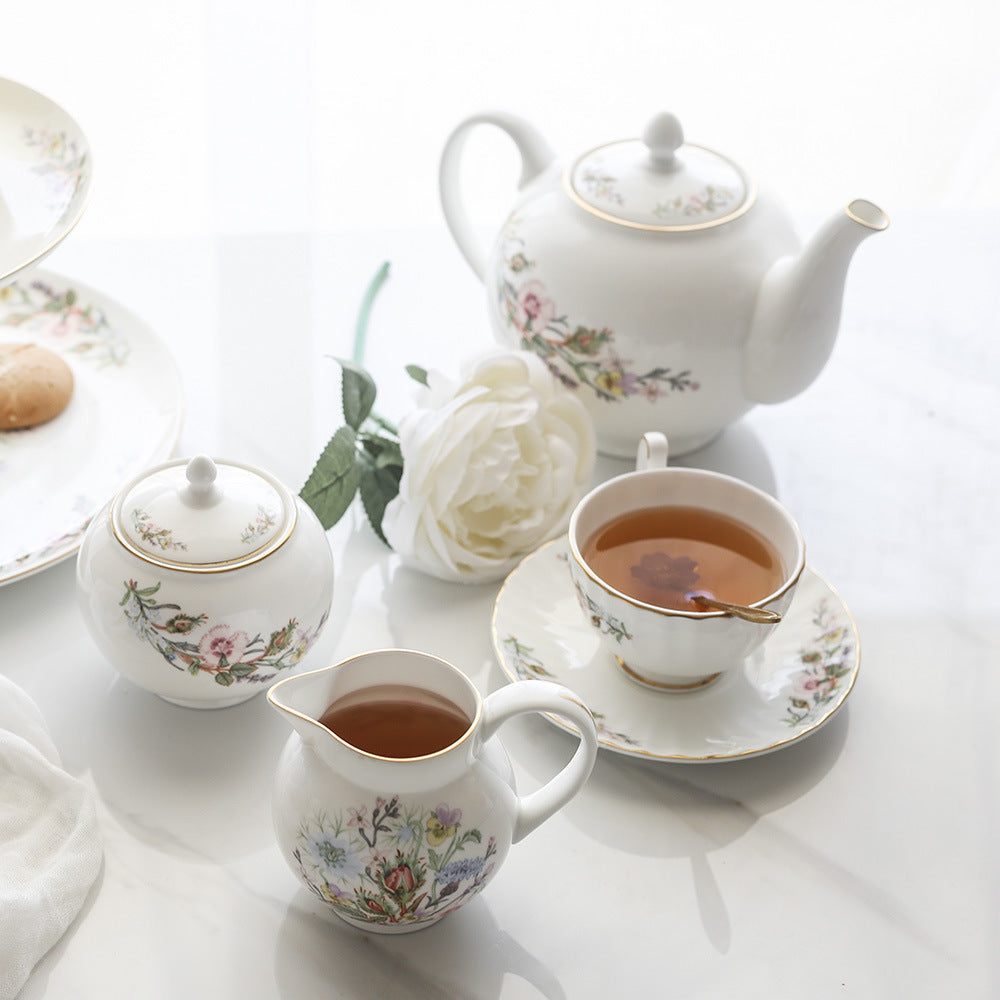 High-end British Afternoon Set European-style Dessert Double Fruit Plate Coffee Cup Saucer Black Tea - Bone China