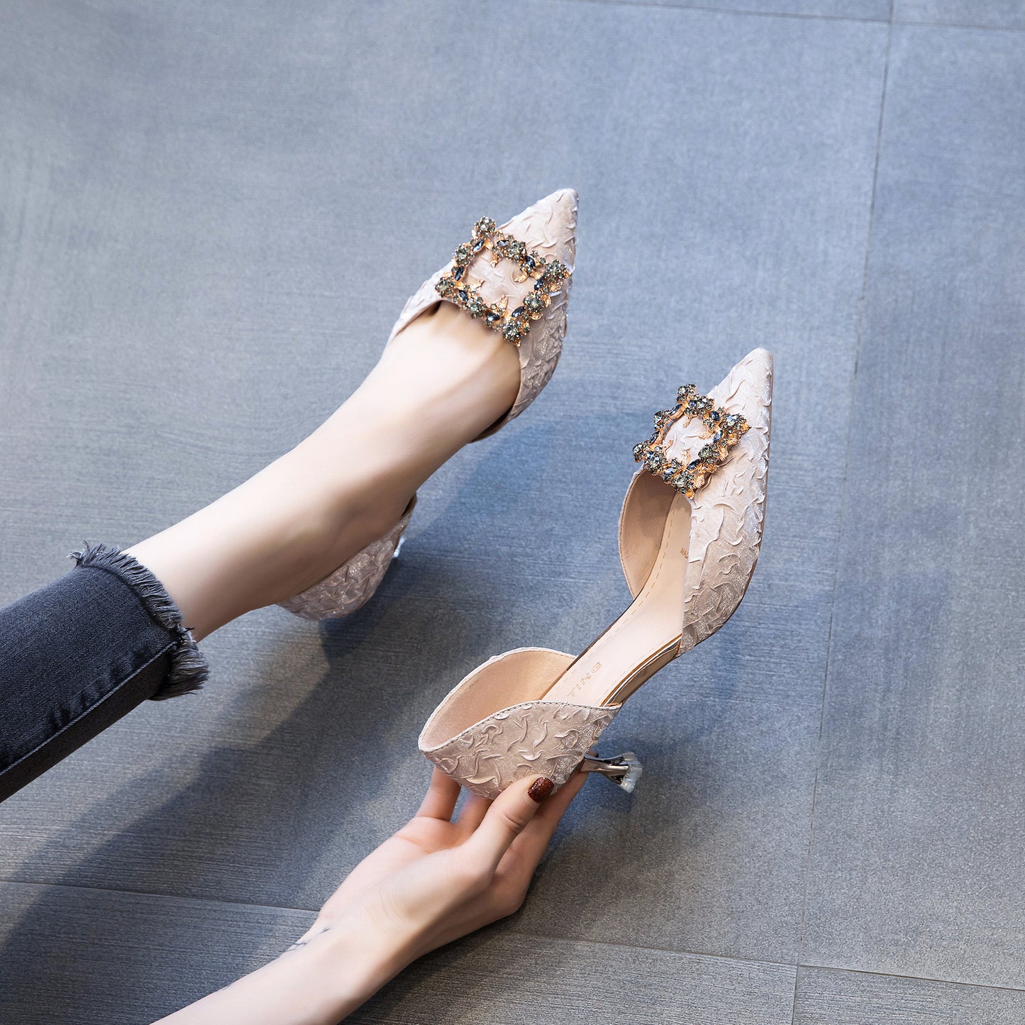 Women's High-Heeled Pointed Shoes - Adult Buckle Hollow Design