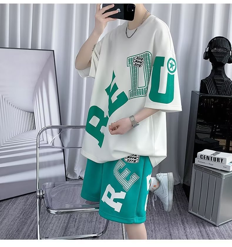 Men's Fashion Casual Printing Short-sleeved Shorts Suit - Cotton Leisure Set
