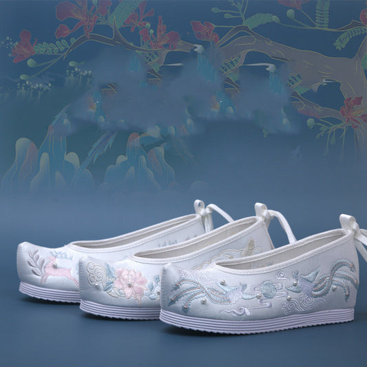 Beaded Hanfu Embroidered Shoes With Wedge Heel Increased And Alice Head