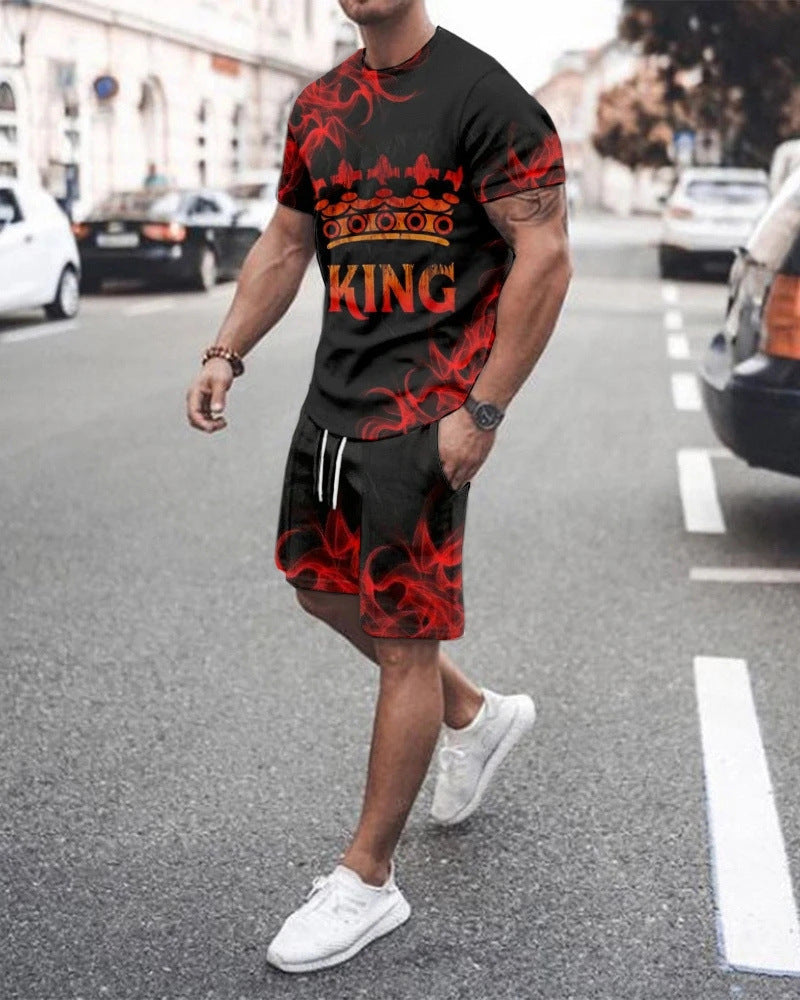3D Digital Printing Short-sleeved Men's Shorts Suit