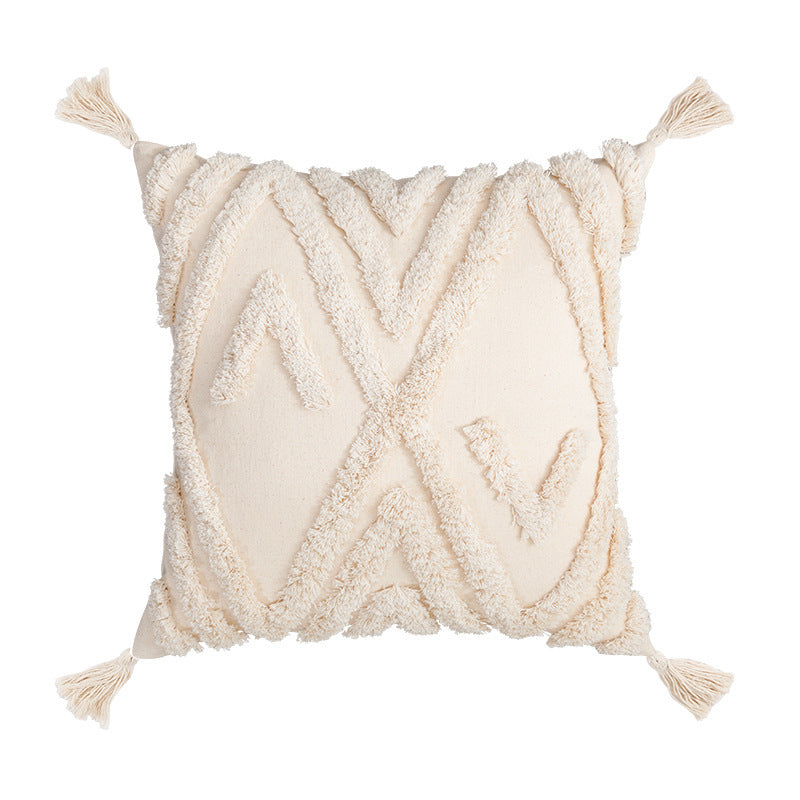 Home Fashion Bohemian Cotton Tufted Embroidery Pillowcase