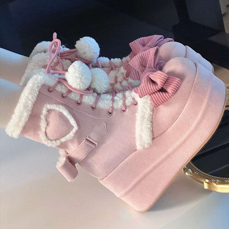 Autumn And Winter New Thick Bottom Sweet Soft Girl Cute Fur Ball Boots