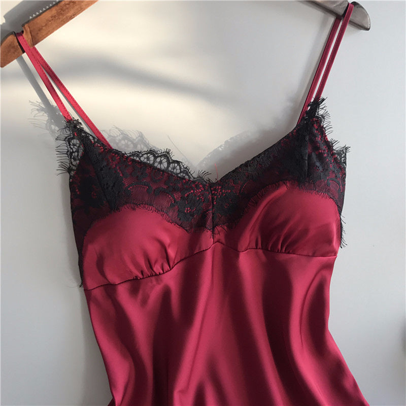 Women's Silk Loungewear Two-Piece Set - Adult Sling Ice Ribbon Chest Pad