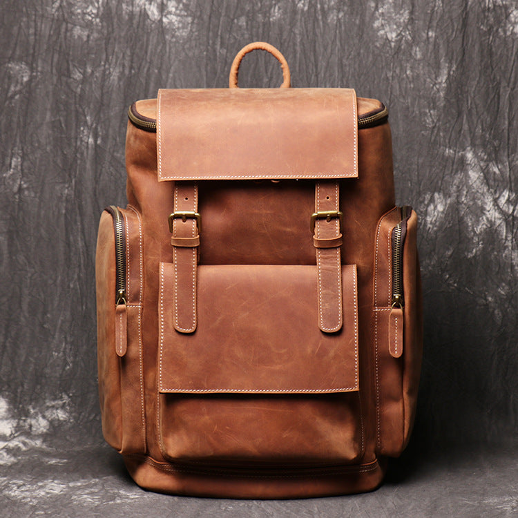 Men's Genuine Leather Laptop Backpack - Large Capacity