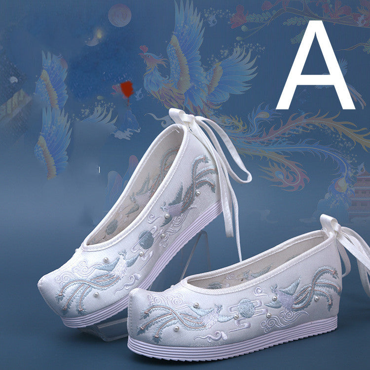 Beaded Hanfu Embroidered Shoes With Wedge Heel Increased And Alice Head