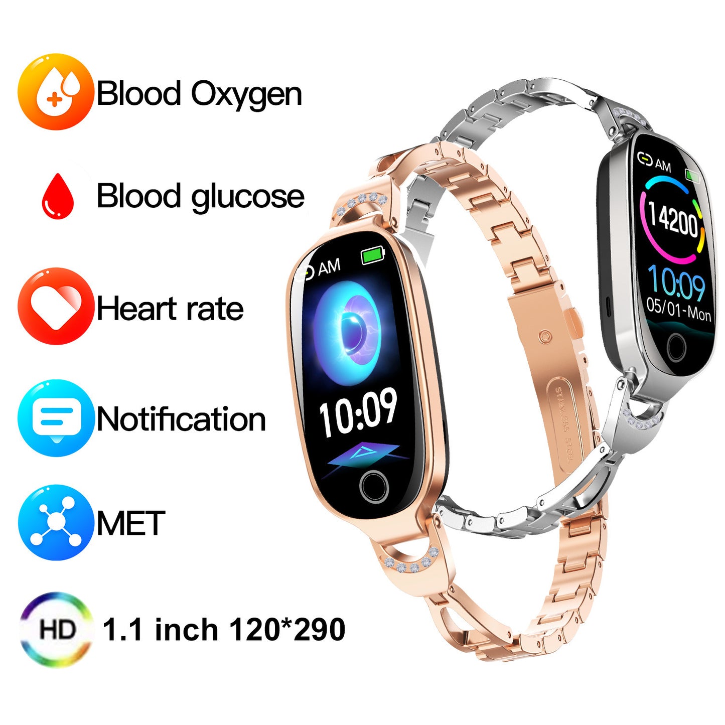 Women's Smart Watch - Blood Glucose & Menstrual Tracker