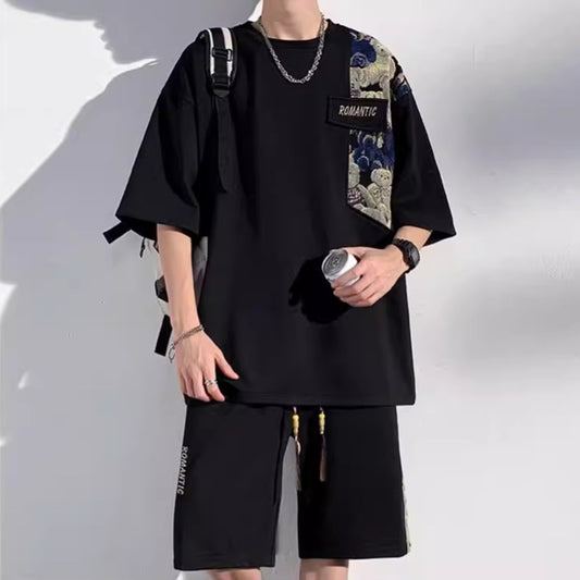 Two-piece Loose Casual Plus Size Short-sleeved Cropped Pants