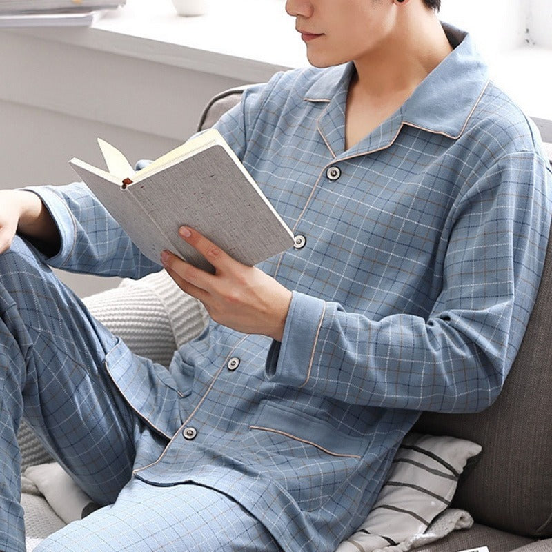 Men's Cotton Spring Home Clothing Set - Adult Comfortable Loungewear