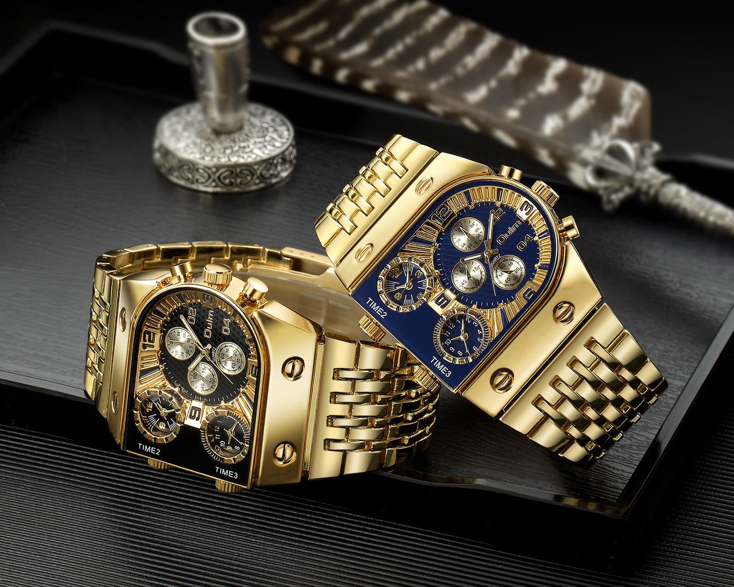 Men's Luminous Gold Steel Band Watch - Casual