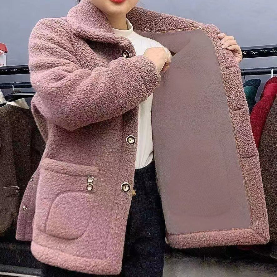 Women's Fleece-Lined Faux Cashmere Mid-Length Coat - Adult Mother's Winter Wear