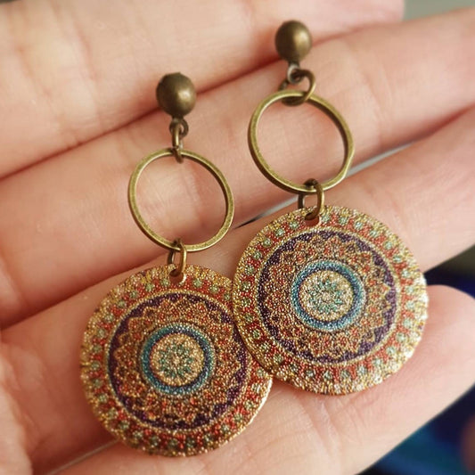Bohe Tribe Gold Datura Flowers Pendant Earrings