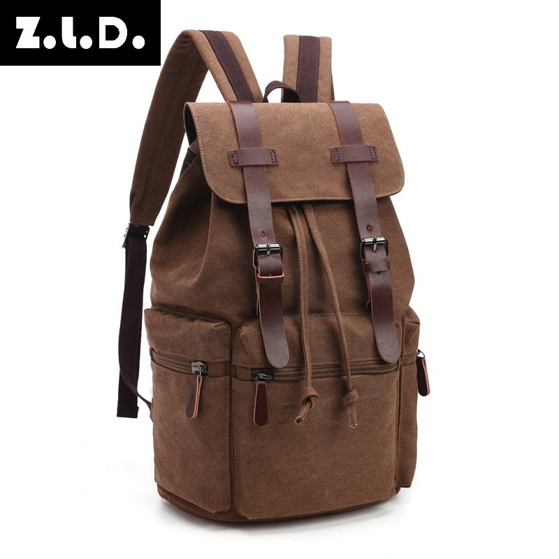 Brown backpack with leather straps on a white background, featuring the brand 'Z.L.D.'