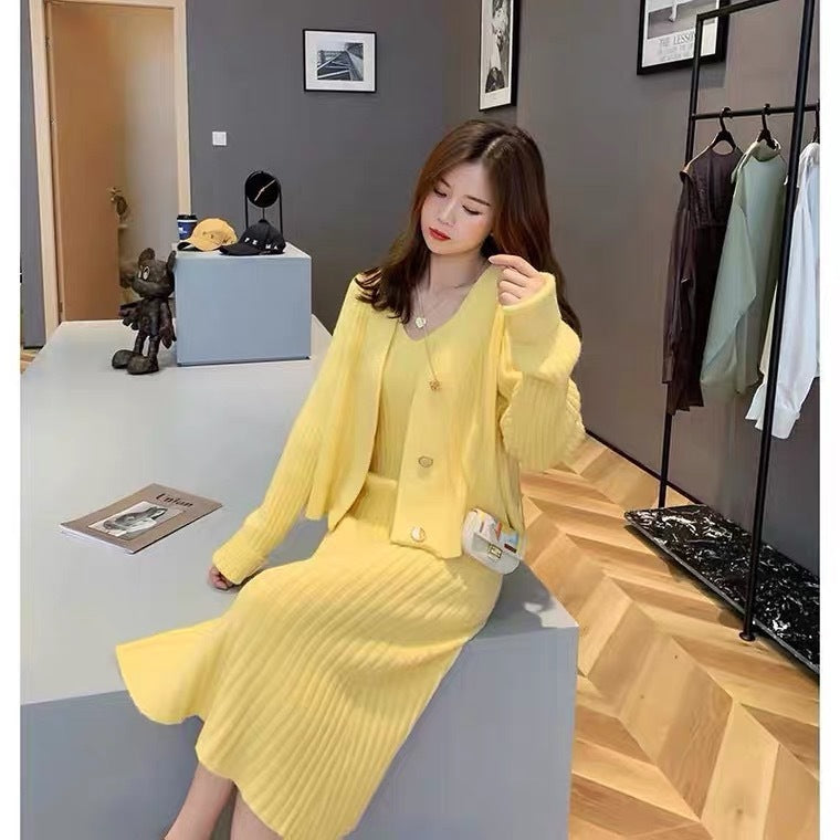 Fashion Women's Solid Color Sweater Suit Skirt