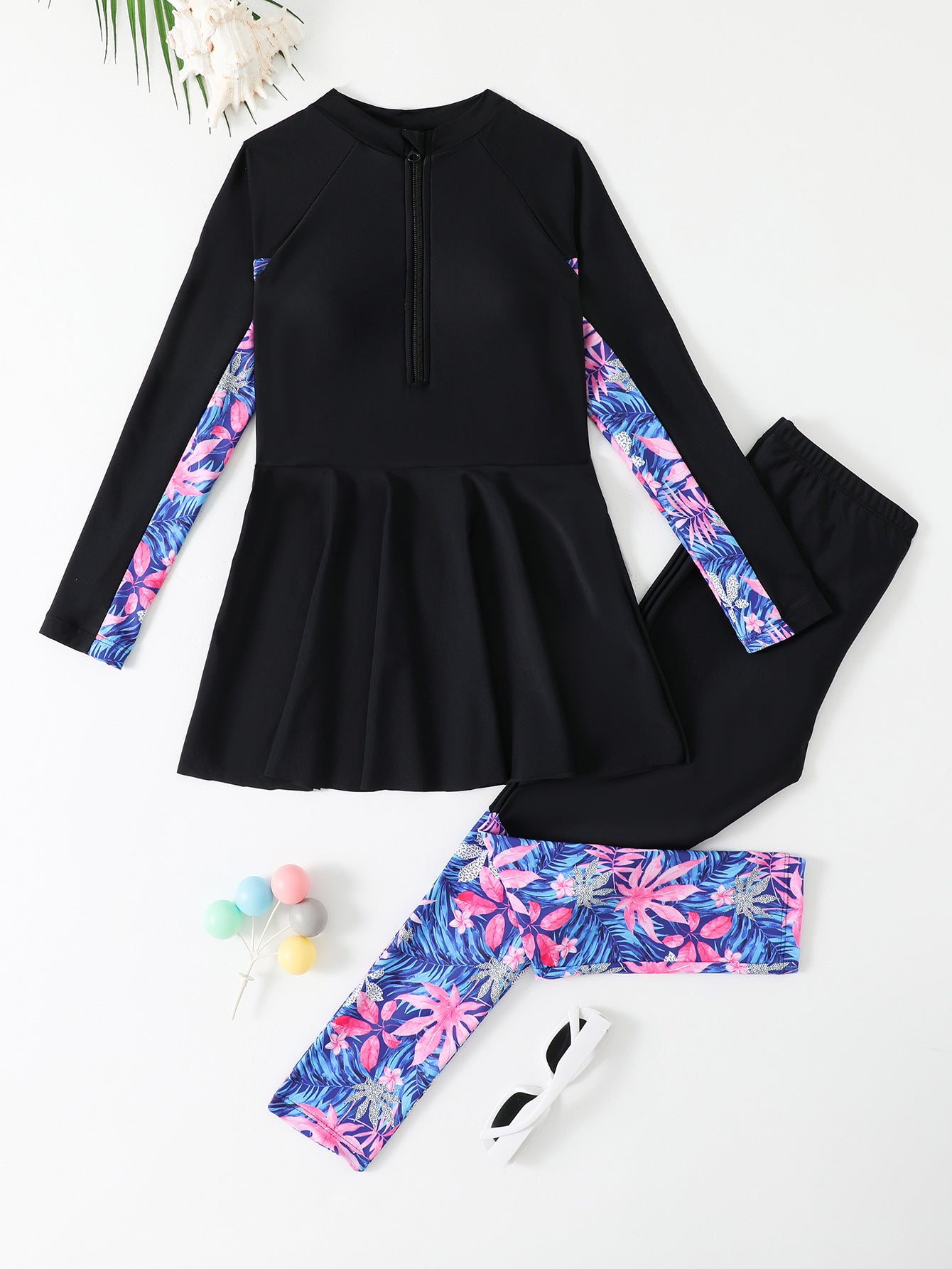 Conservative Split Two-piece Long-sleeved Trousers Medium And Large Girls Swimsuit