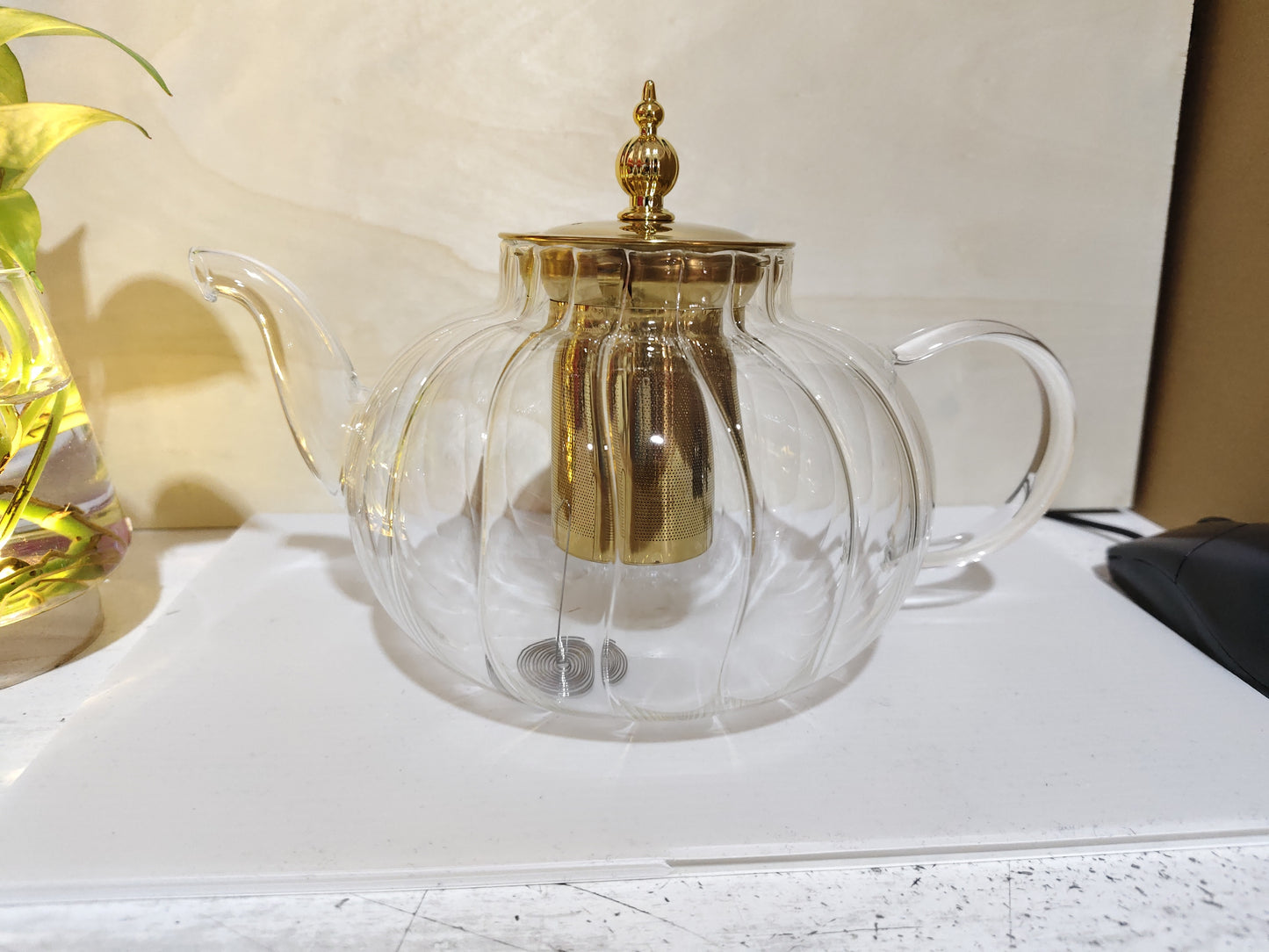 Glass Teapot Striped Tea Set Tea Water Separation Stainless Steel - Borosilicate Design