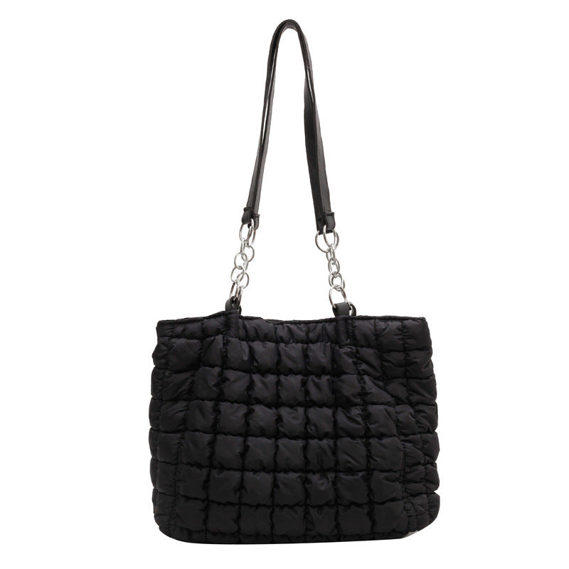 Chain Plaid Down Handbag - Bubble Designer Tote