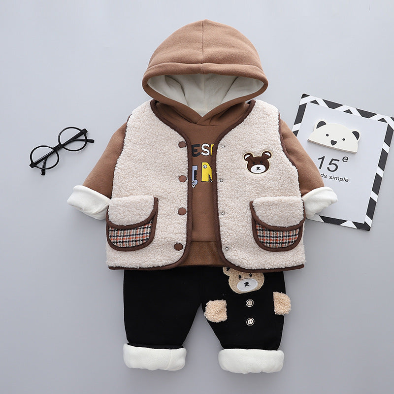 Cozy Baby Plus Velvet Outfit - Warm Foreign Style Clothing Set