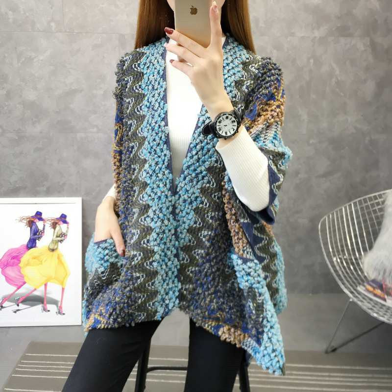 Bohemian Thick Thread Ethnic Knit Jacket - Loose Ripple Pattern Acrylic One Size