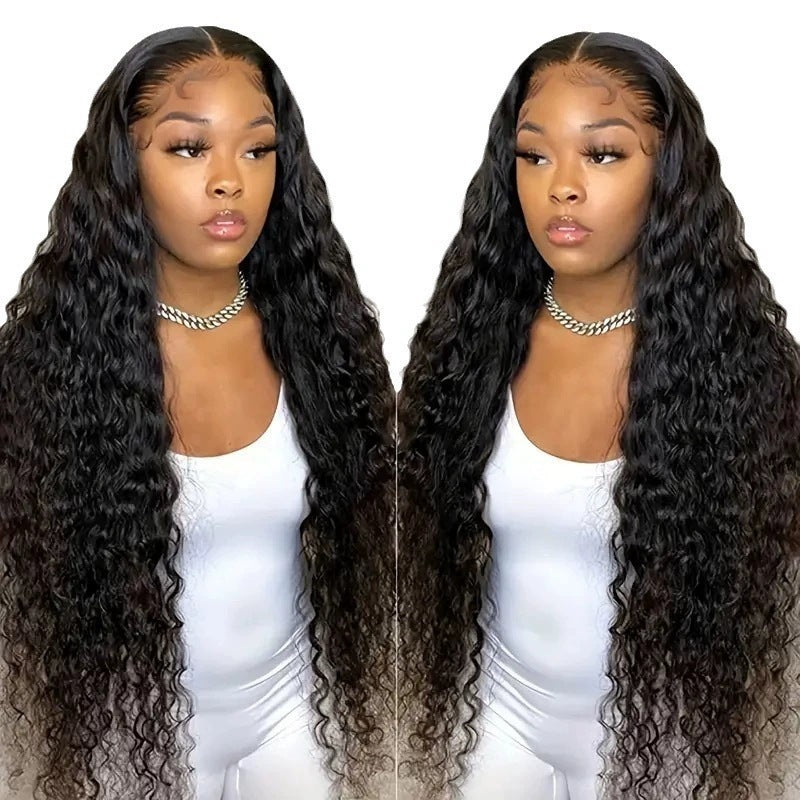 Women's Black Long Curly Hair Wig - Fashion Front Lace High Temperature Fiber
