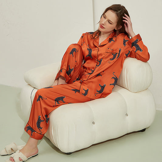 Women's Fashion Casual Printing Homewear Suit - Ice Silk Leopard Print Pajama Set