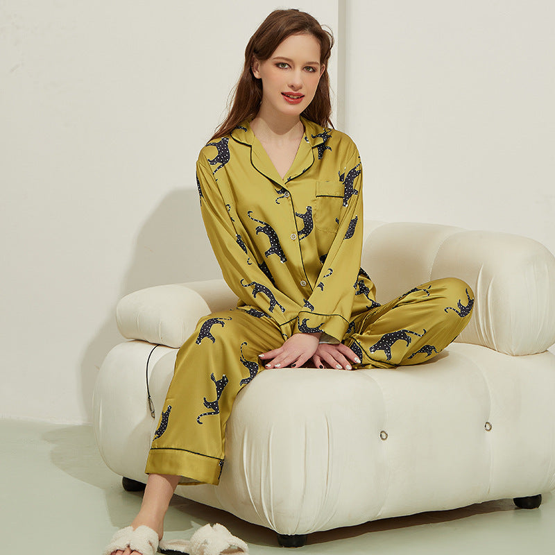 Women's Fashion Casual Printing Homewear Suit - Ice Silk Leopard Print Pajama Set